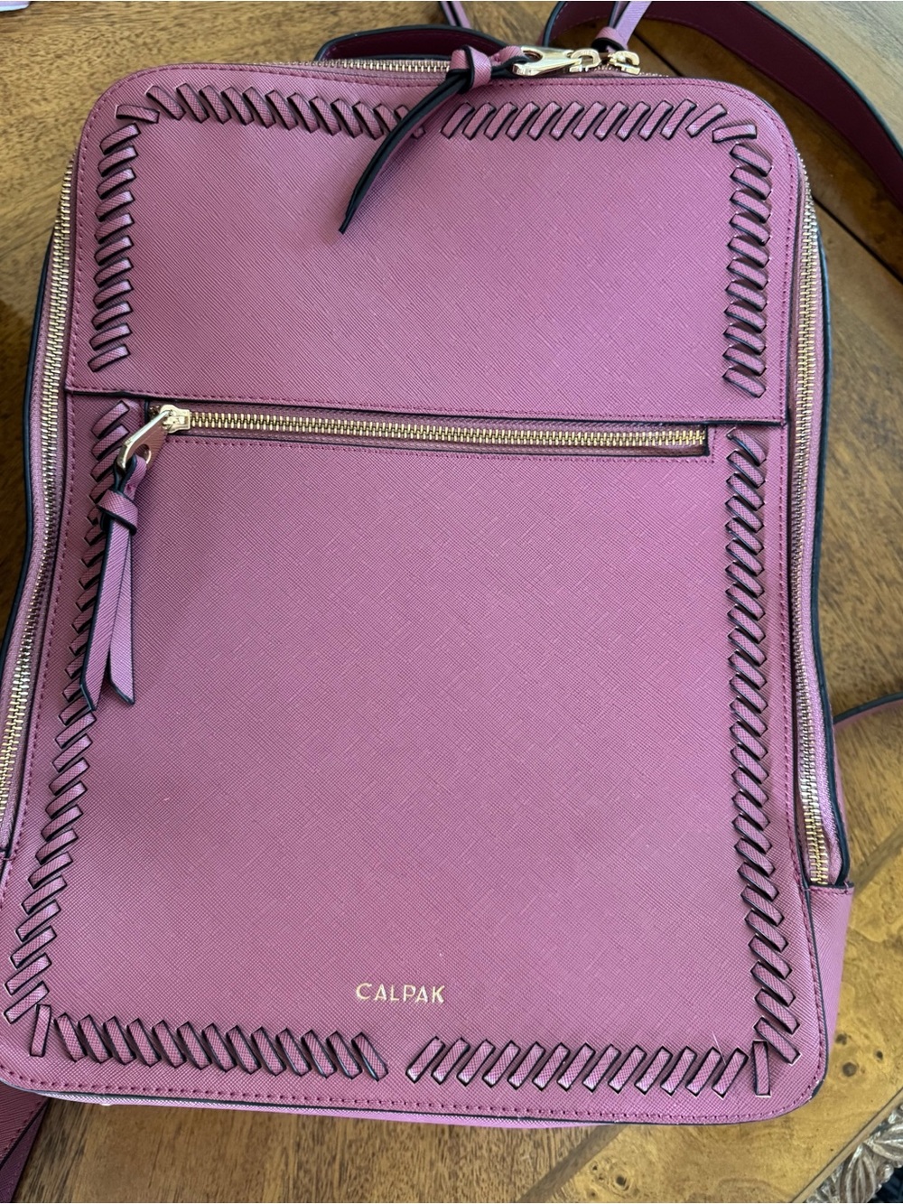 CALPAK Kaya 15" Laptop Backpack Rosewood Pink Faux Leather Travel Work Bag